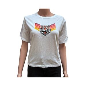 White Tiger Graphic Crop Tee Short Sleeve Cotton